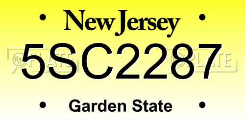 5SC2287 New Jersey License Plate