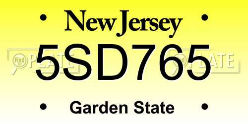 5SD765 New Jersey License Plate