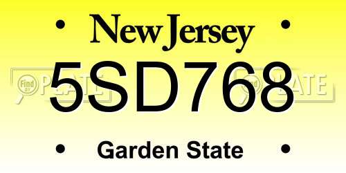 5SD768 New Jersey License Plate