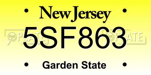 5SF863 New Jersey License Plate