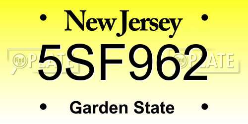 5SF962 New Jersey License Plate