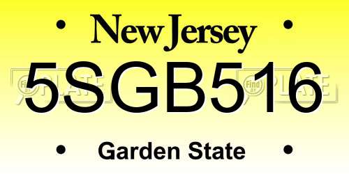 5SGB516 New Jersey License Plate