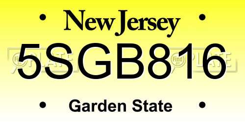 5SGB816 New Jersey License Plate