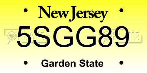 5SGG89 New Jersey License Plate