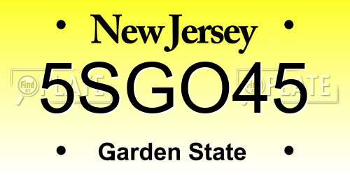 5SGO45 New Jersey License Plate