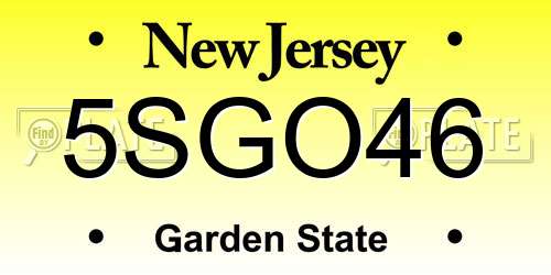 5SGO46 New Jersey License Plate