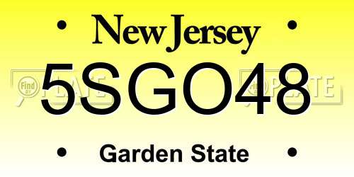 5SGO48 New Jersey License Plate