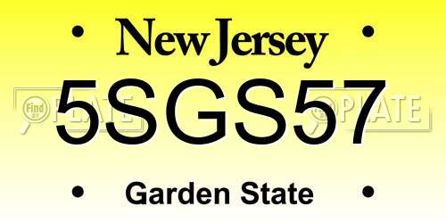 5SGS57 New Jersey License Plate