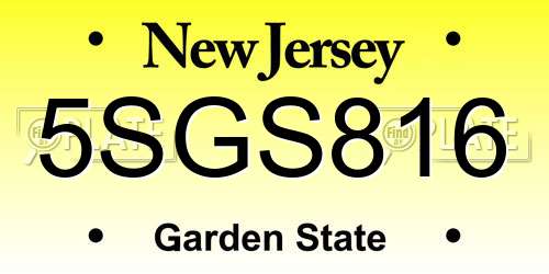 5SGS816 New Jersey License Plate