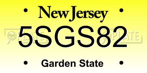 5SGS82 New Jersey License Plate