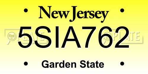 5SIA762 New Jersey License Plate
