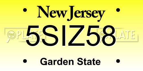 5SIZ58 New Jersey License Plate