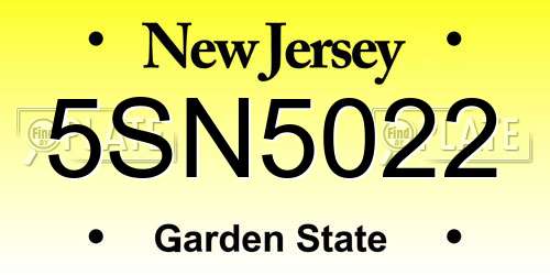 5SN5022 New Jersey License Plate