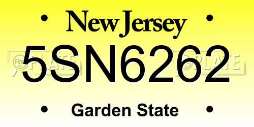 5SN6262 New Jersey License Plate