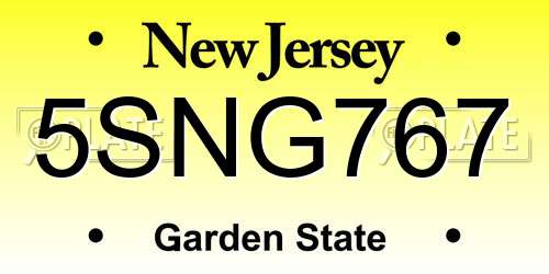 5SNG767 New Jersey License Plate