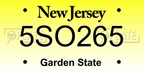 5SO265 New Jersey License Plate