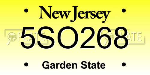 5SO268 New Jersey License Plate