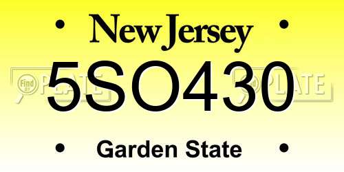 5SO430 New Jersey License Plate
