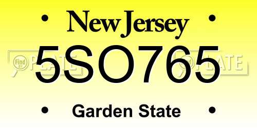 5SO765 New Jersey License Plate