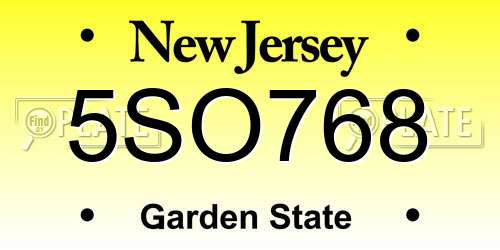 5SO768 New Jersey License Plate