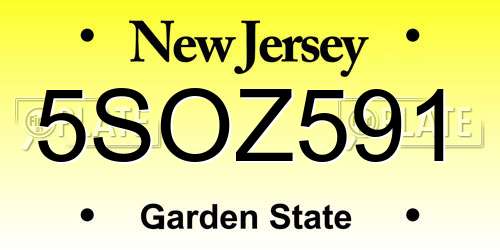 5SOZ591 New Jersey License Plate