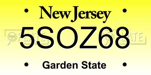 5SOZ68 New Jersey License Plate