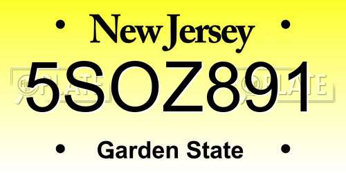 5SOZ891 New Jersey License Plate