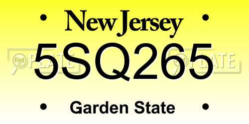 5SQ265 New Jersey License Plate