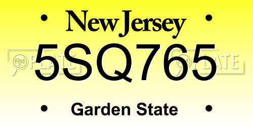 5SQ765 New Jersey License Plate