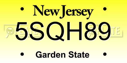 5SQH89 New Jersey License Plate