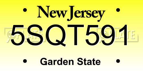 5SQT591 New Jersey License Plate