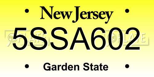 5SSA602 New Jersey License Plate
