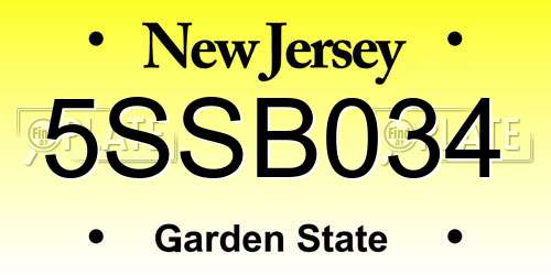 5SSB034 New Jersey License Plate
