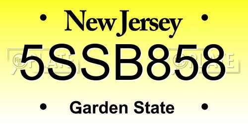 5SSB858 New Jersey License Plate