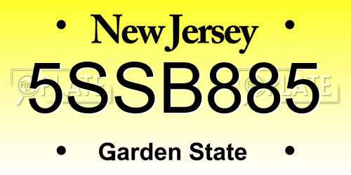 5SSB885 New Jersey License Plate
