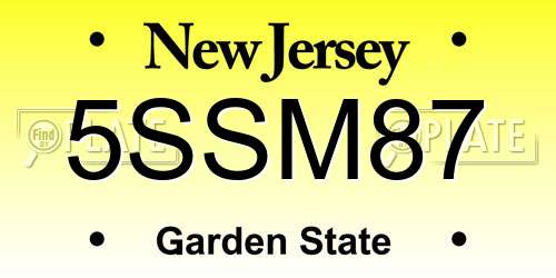 5SSM87 New Jersey License Plate