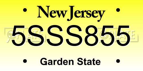 5SSS855 New Jersey License Plate