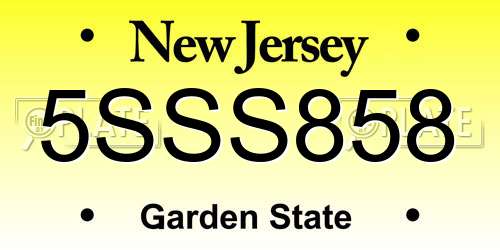 5SSS858 New Jersey License Plate
