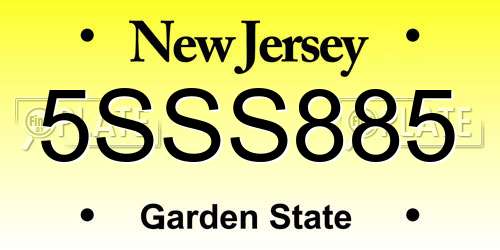 5SSS885 New Jersey License Plate