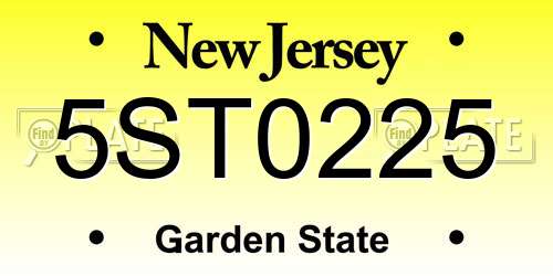 5ST0225 New Jersey License Plate