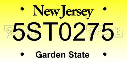 5ST0275 New Jersey License Plate