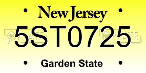 5ST0725 New Jersey License Plate