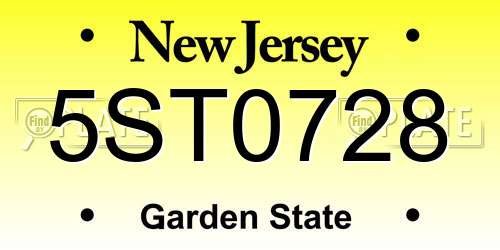 5ST0728 New Jersey License Plate