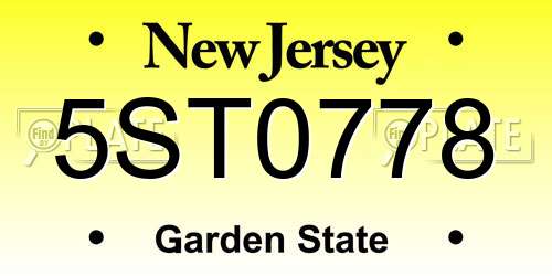 5ST0778 New Jersey License Plate