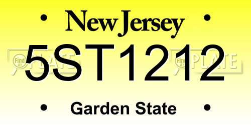 5ST1212 New Jersey License Plate