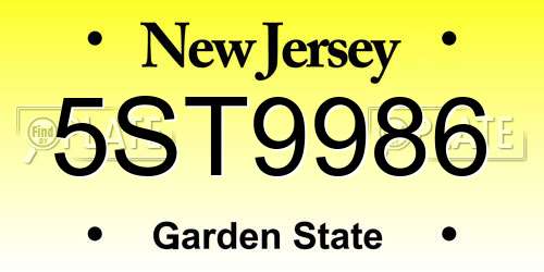5ST9986 New Jersey License Plate
