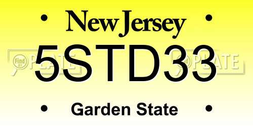 5STD33 New Jersey License Plate