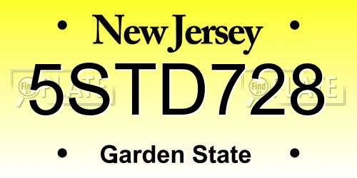 5STD728 New Jersey License Plate