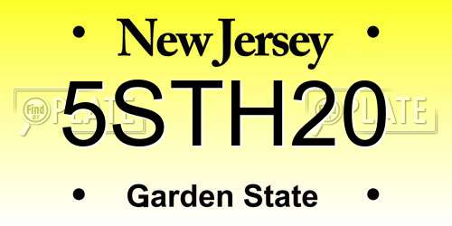 5STH20 New Jersey License Plate