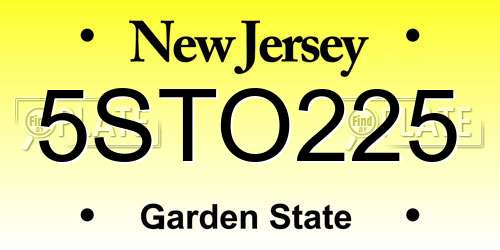 5STO225 New Jersey License Plate